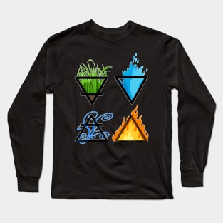 Symbols of the 4 Elements of Nature - Earth, Air, Water and Fire Long Sleeve T-Shirt